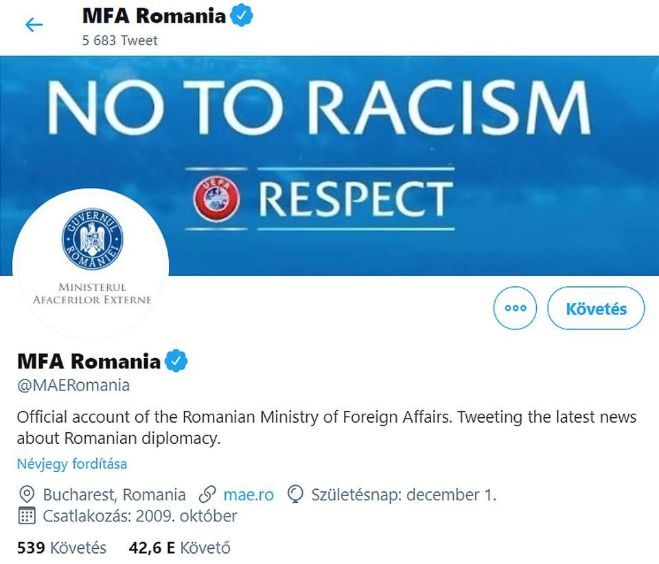 A román Külügyminisztérium Twitter-fiókjának borítóképe