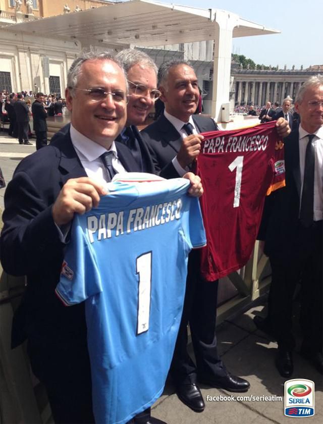 Claudio Lotito, a Lazio és James Pallotta, a Roma elnöke is ott volt a Vatikánban (Fotó: Serie A TIM)