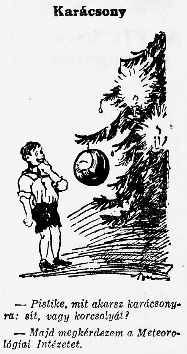 A Nemzeti Sport karácsonyi karikatúrája 1931-ből: mit kapjon az olvasó gyereke? 