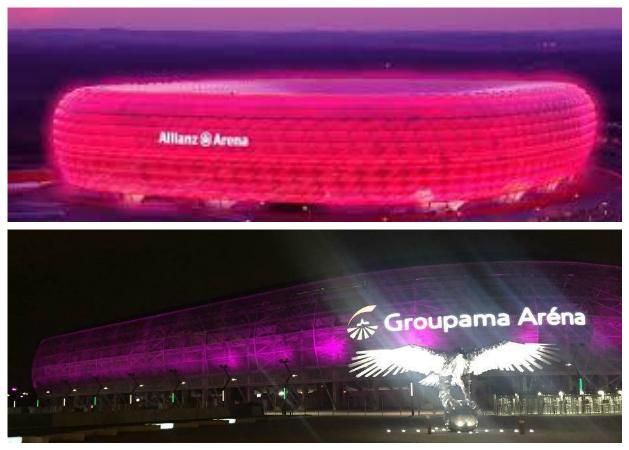 A Bayern München stadionja, az Allianz Aréna után a Groupama Aréna is magentába borult – igaz, utóbbi kissé lilás lett