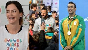 Luciana Aymar, Luis Scola és Chad le Clos (balról jobbra) a 2018-as ifjúsági olimpia nagykövetei Forrás: olympic.org