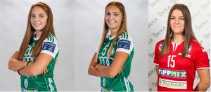 A Győr három ifjúsági válogatott játékosát (balról: Farkas Johanna, Kürthi Laura, Koronczai Petra) motiválja a világsztár felnőttcsapat