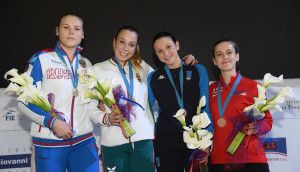 Boldogság az eredményhirdetés után. Pusztai Liza (balról a második) bravúrok sorozatát bemutatva lett aranyérmes Fotó: BIZZI Team