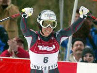 Michaela Dorfmeister az Innsbruckban aratott gyôzelmével átvette a vezetést a szakági Világkupában (Fotó: Reuters/Leonhard Foeger)