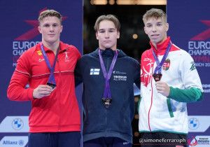 Molnár Botond (jobbra) bronzérmes lett ugrásban a müncheni ifjúsági Eb-n Fotó. Simone Ferraro / European Gymnastics