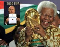 Nelson Mandela végre örülhetett, mert Sepp Blatter az idén már Dél-Afrika gyôzelmét hirdette ki