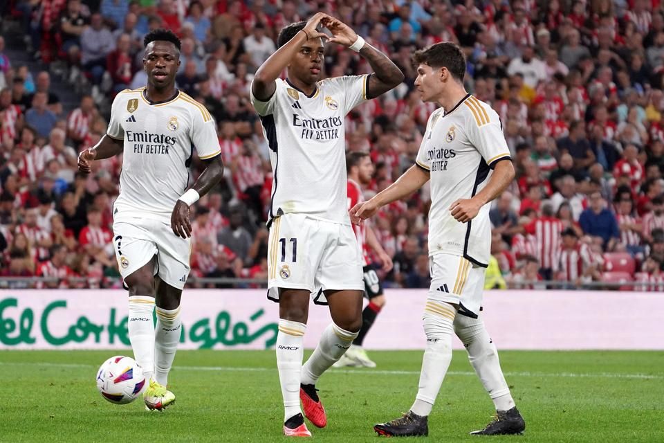 Rodrygo (középen) szerzett vezetést a Realnak (Fotó: AFP)