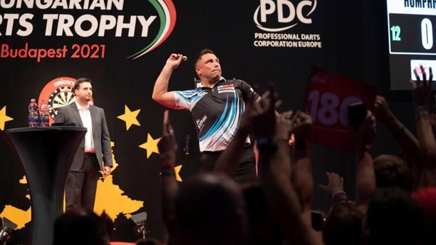 Gerwyn Price, az első Hungarian Darts Trophy győztese (Fotó: Darts Event Kft., Vörös Nándor)