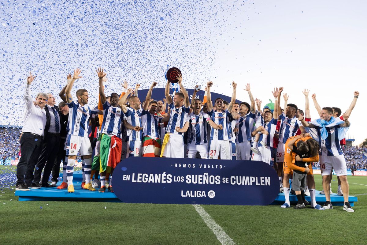 LA LIGA Hypermotion - Leganes vs Elche MADRID, SPAIN - JUNE 2: Leganes players celebrate their team s promotion to La Li