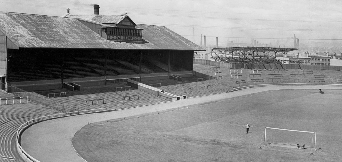 Interior view of Celtic Park, home of Glasgow Celtic football club in Parkhead. May 1962.