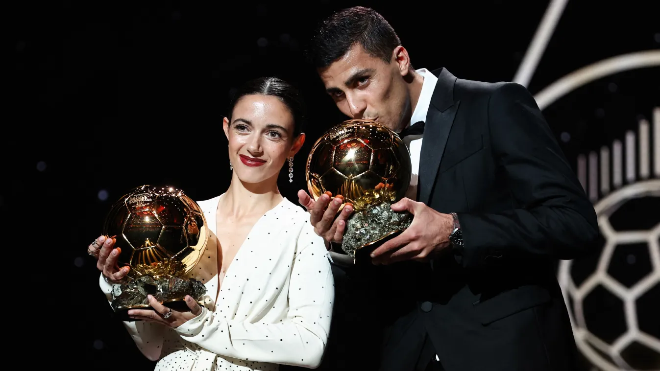 Aitana Bonmatí (balra) és Rodri, 2024 aranylabdásai (Fotó: AFP)