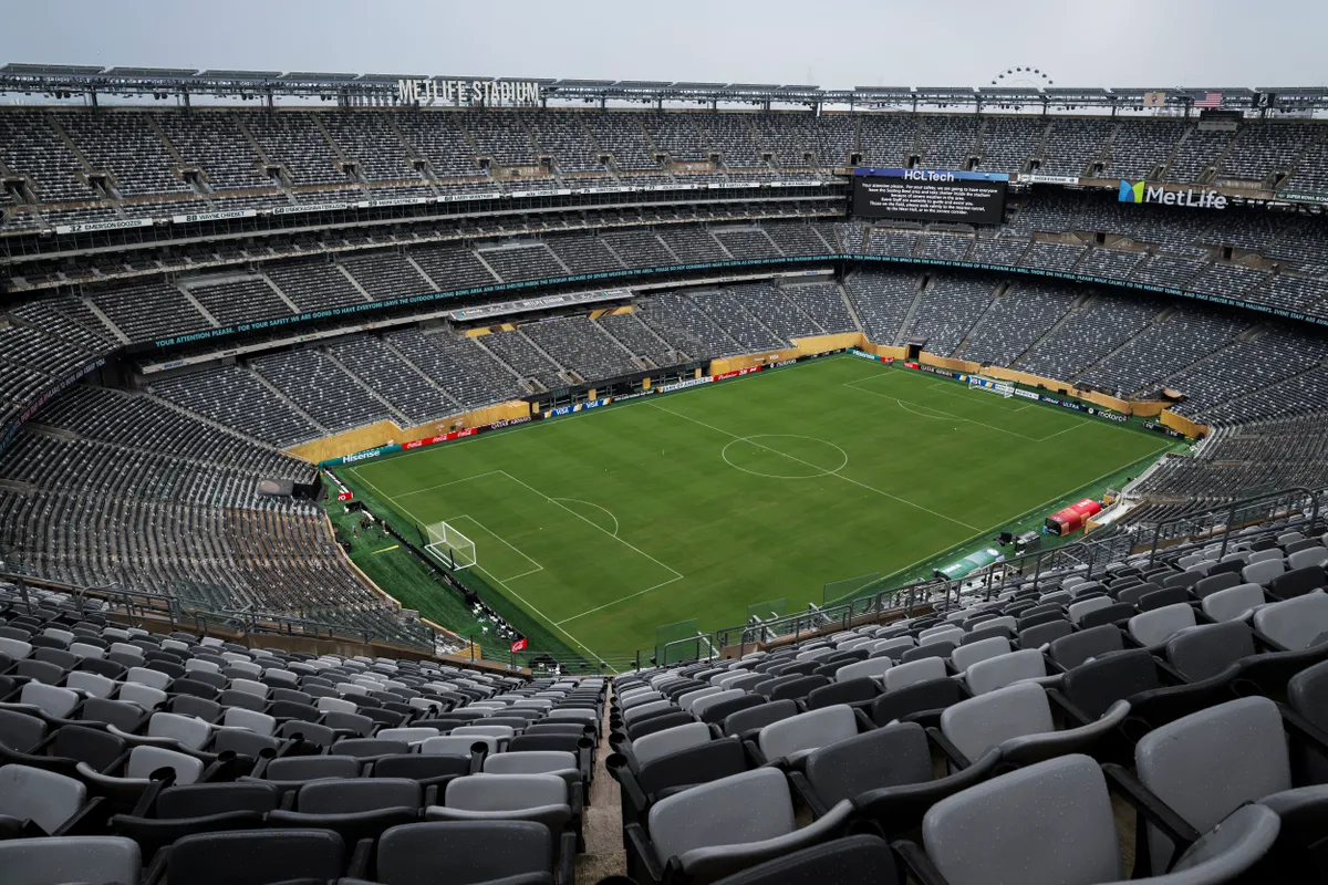 A general view shows MetLife Stadium from above at the end