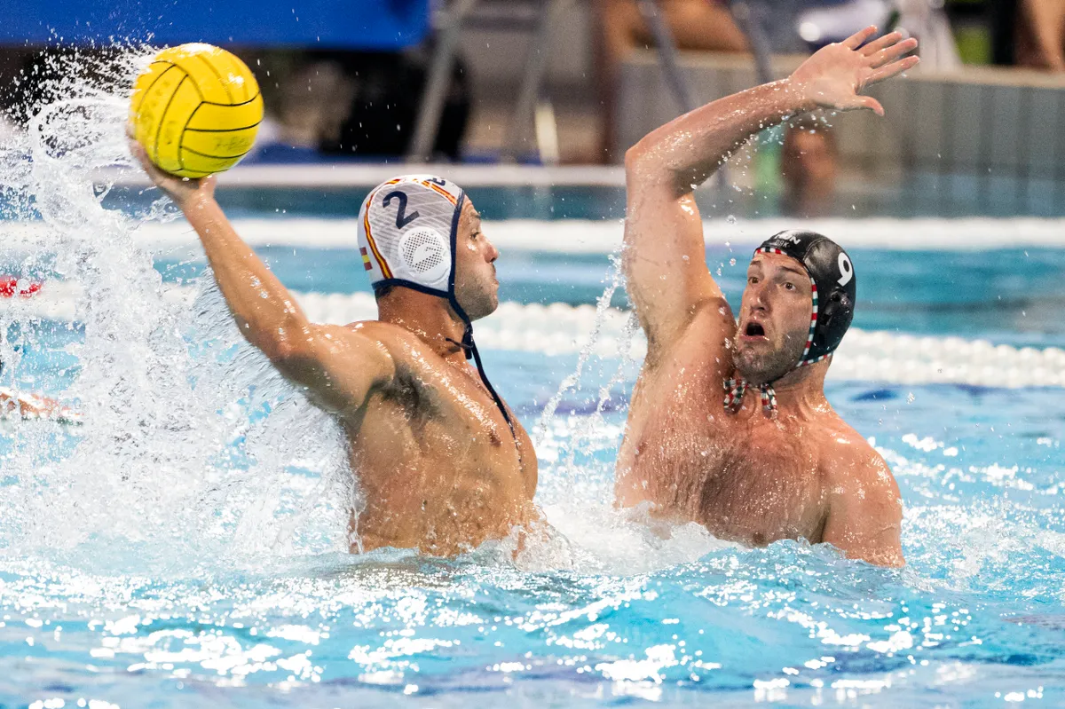 Alberto Munarriz Egana of Spain  and Peter Kovacs of Hungary, Trinacria Cup 2025, waterpolo