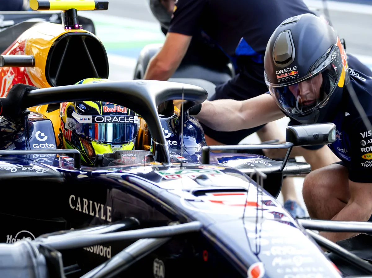 BAHRAIN - Isack Hadjar (Red Bull Racing) during a pit stop on the track during the second day of testing at the Bahrain