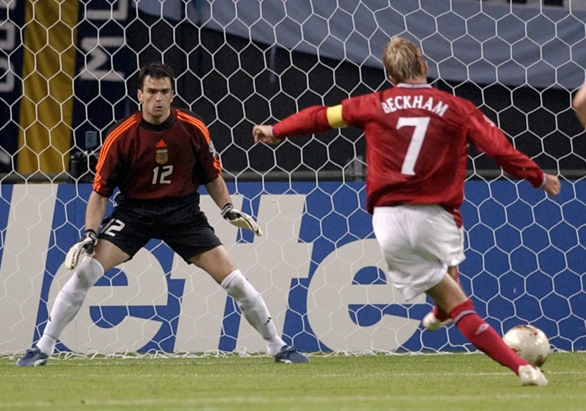English Soccer Captain David Beckham in Action Against Argentina