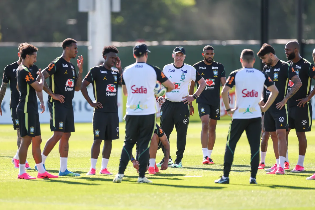 The Brazilian National Team during training in New Jersey, United States.