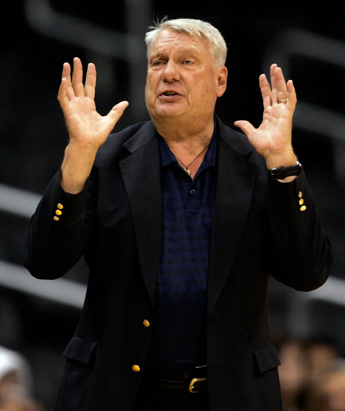 Golden State Warriors coach Don Nelson yells instructions to his team during a preseason game again