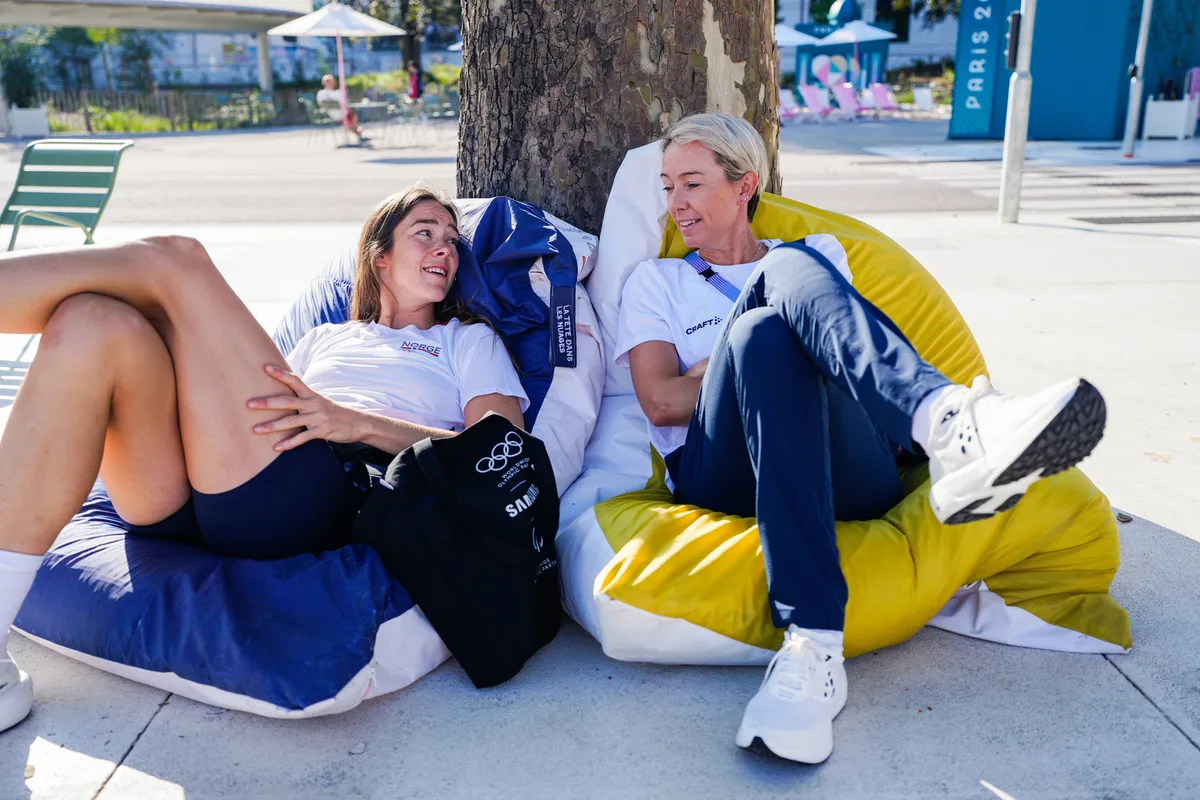 Sommer OL i Paris 2024 Paris, Frankrike 20240729. Kari Brattset Dale og Katrine Lunde under mediemote med handballjenten